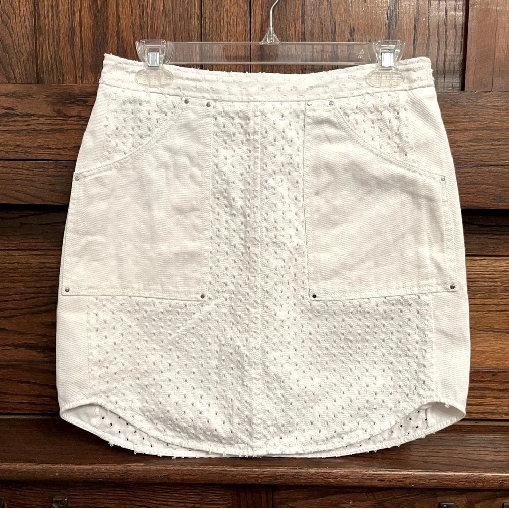 Rebecca Taylor Punched White Denim Mini Skirt, 4